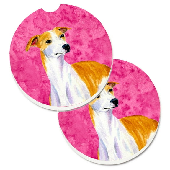 Carolines Treasures LH9373PKCARC Pink Whippet Set of 2 Cup Holder Car Coasters  Large multicolor
