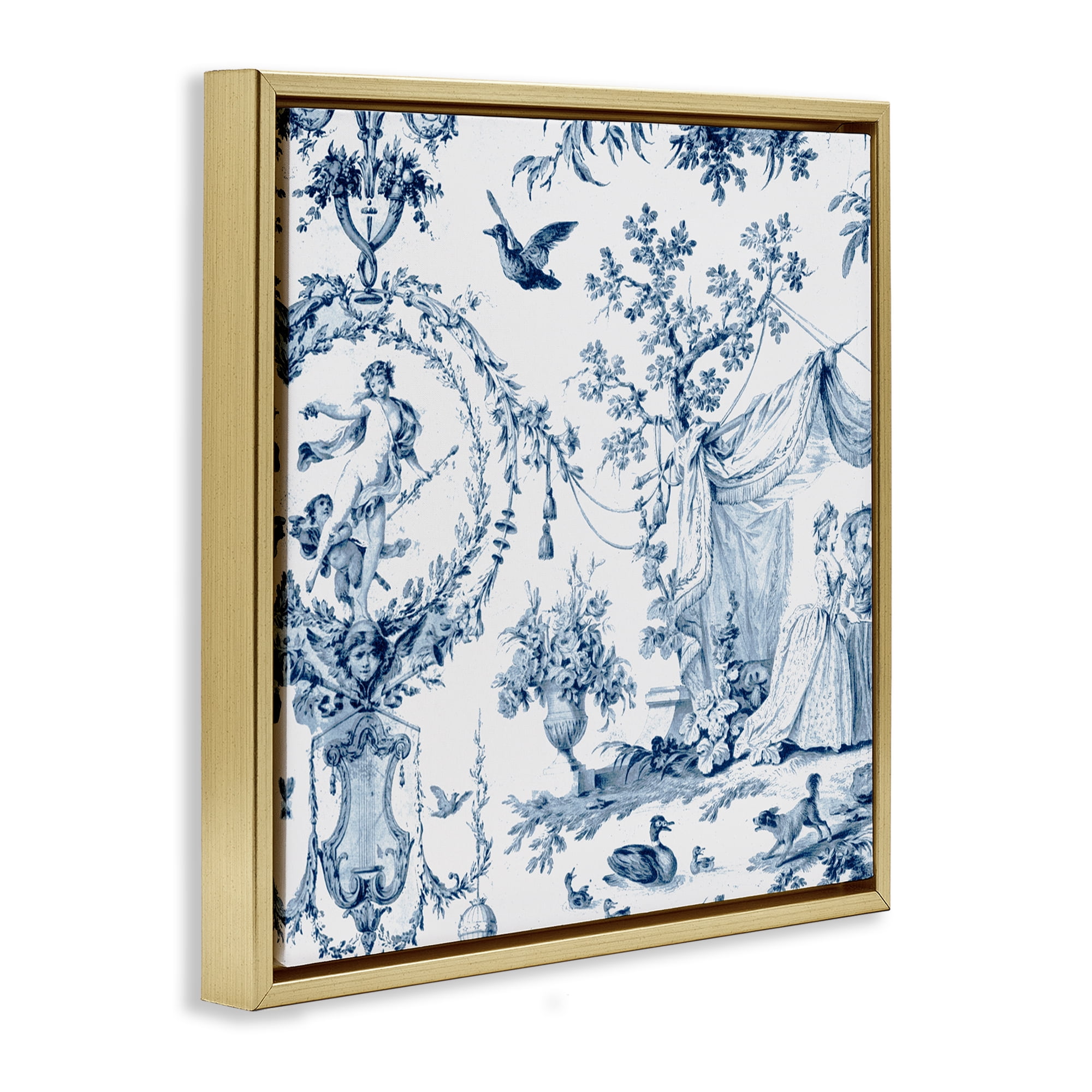 Classic Toile Scene Gold Framed Floater Canvas Wall Art, design by Vintage Hustle