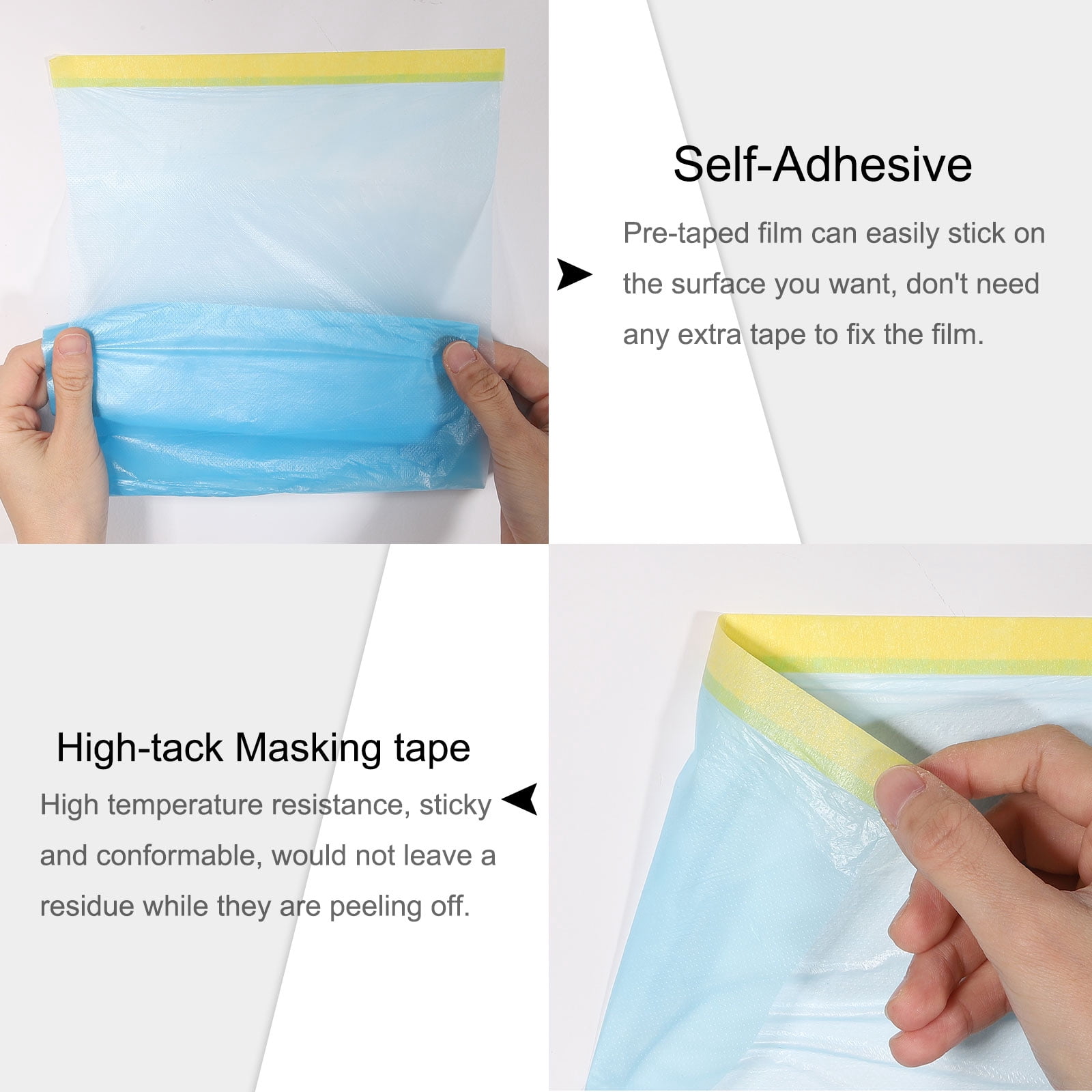 Uxcell Pre-Taped Masking Film, 3.6ft x 66ft Medium-Tack Painters Tape Blue Film 6Pcs