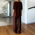 thumbnail image 4 of Linen Sets for Women 2 Piece Summer Outfit Long Sleeve V Neck Top Wide Leg Pants Casual Resort Beach Vacation Set Brown S, 4 of 4