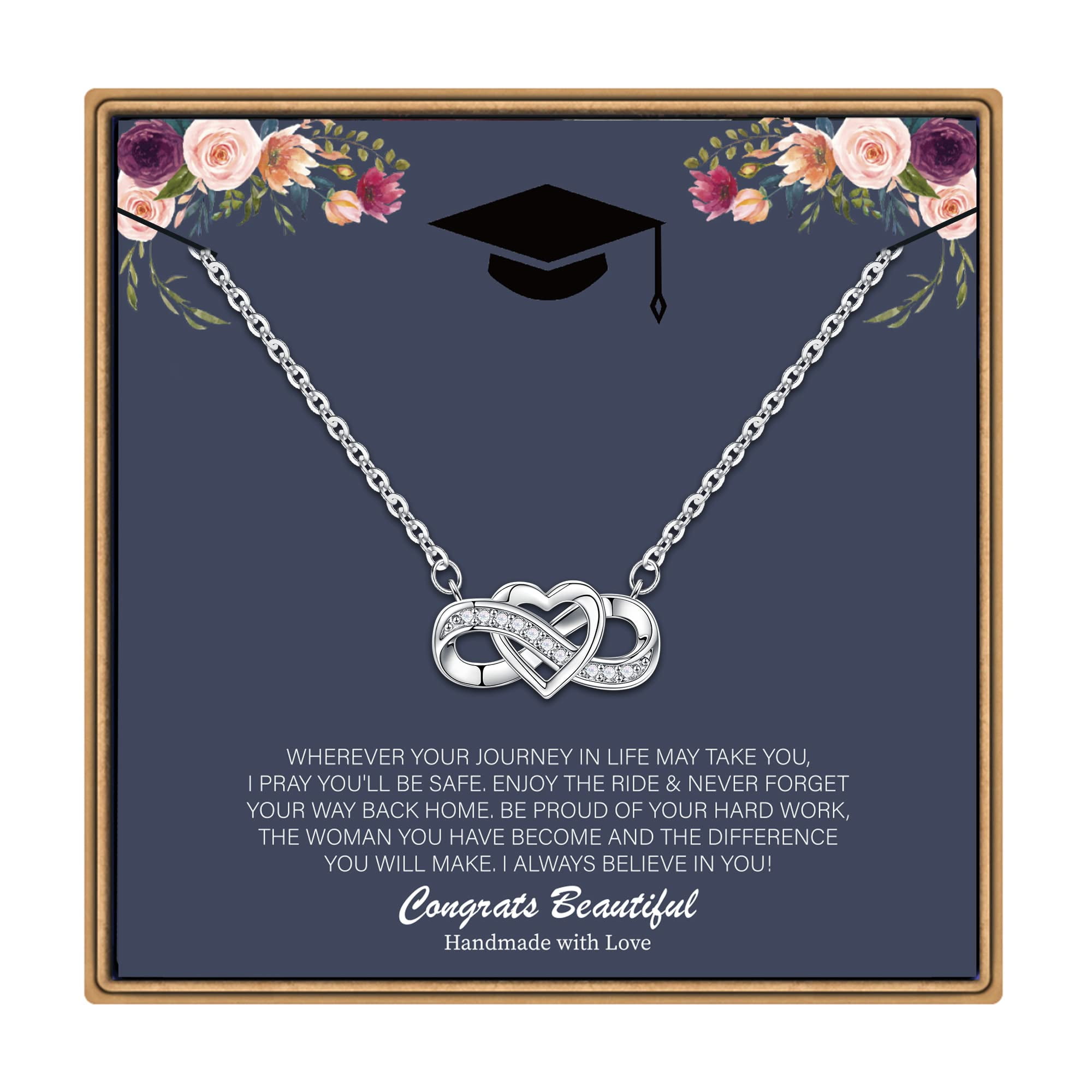 TINGN Graduation Gifts Necklace for Her 2023 14K White Gold Plated Graduation Infinity Heart Necklace for Women College Graduation Gifts for Her 2023