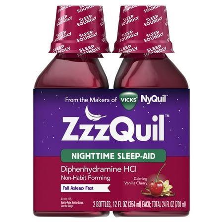 Vicks ZzzQuil Nighttime Sleep Aid, Calming Vanilla Cherry Liquid, 2x12