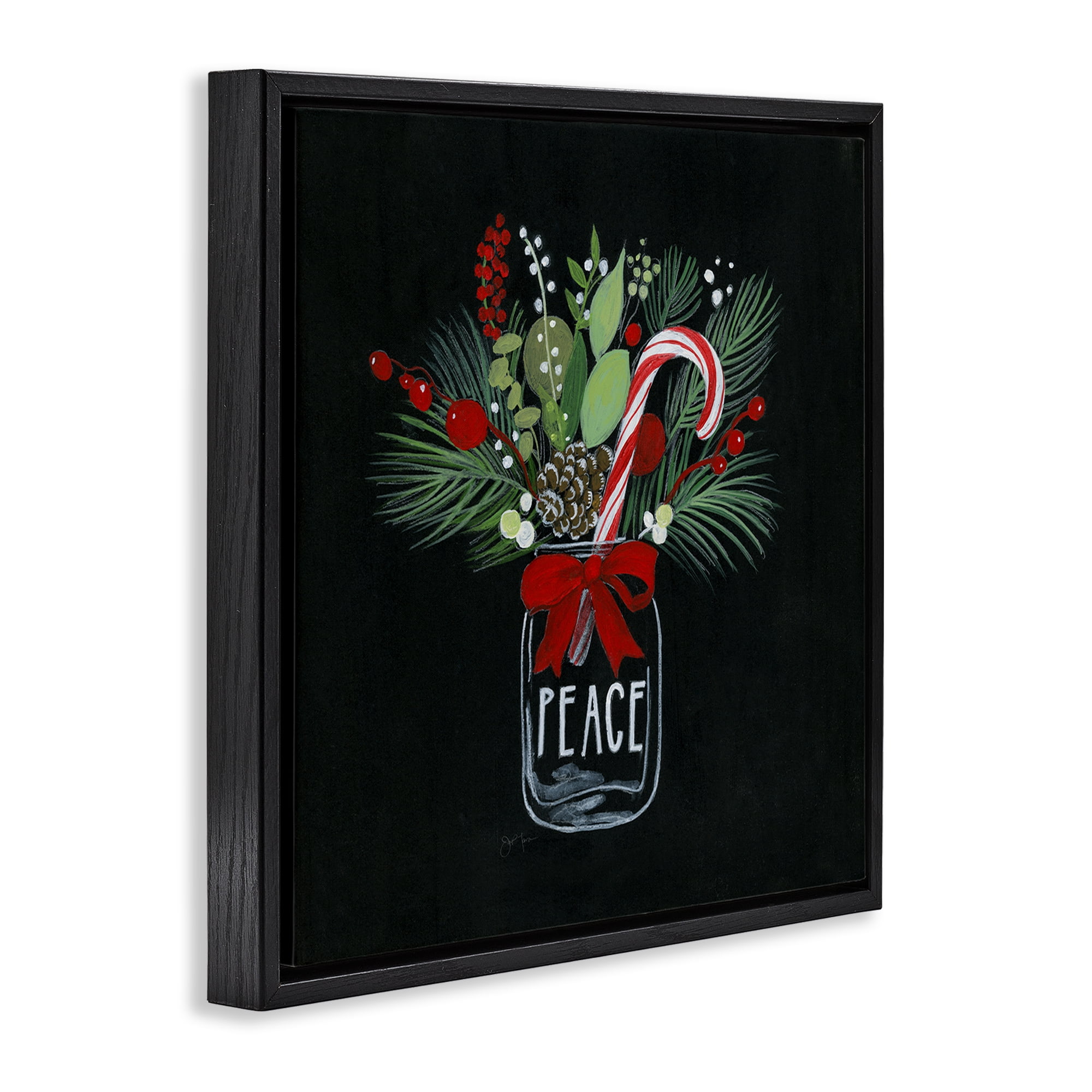 Stupell Industries Peace Candy Cane Jar Holiday Painting Black Floater Framed Canvas Art Prints Wall Art, 18 x 18