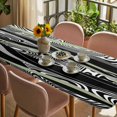 thumbnail image 3 of Sage Green Black Stripes Table Cloths for 8 Foot Rectangle Tables, Grey Abstract Gradient Striped Patio Waterproof Elastic Fitted Tablecloths, Washable Rectangular Table Cover for Camping, 3 of 8