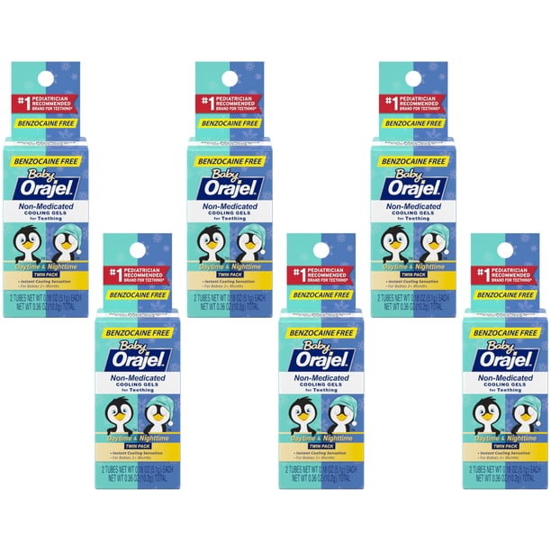 6 Pack Orajel NonMed Baby Teething Day & Night Cooling Gels 0.18 oz