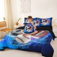 thumbnail image 3 of Manfei Cartoon Football King Bedding, Basketball Soccer Sport King Bed in a Bag, Darkblue Brightblue Brown, Black Reversible 7 Pieces, 3 of 6