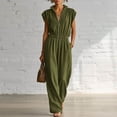 thumbnail image 2 of Womens V Neck Casual Dressy Jumpsuits Smocked Zip Up Sleeveless Wide Leg Jumpsuit Summer Teacher Work Outfit Army Green XXXL(XXXL), 2 of 7