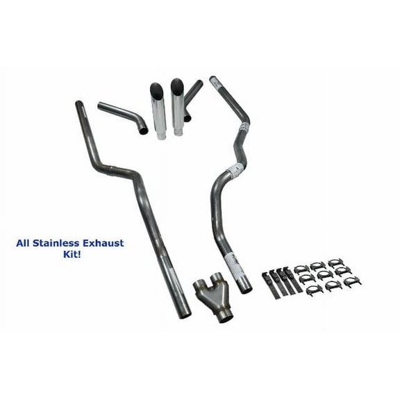 All-Stainless Dual Exhaust Kit Dodge Ram 1500 94-03 Y Pipe Corner Slash Tip