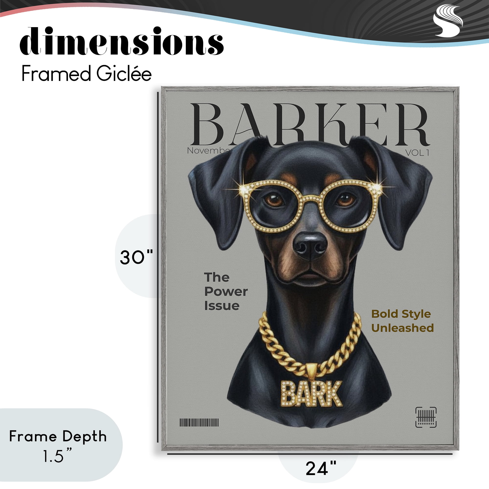 Stupell Industries Barker Dog Fashion Magazine Gray Framed Giclee Art, design by A Barefoot Stylist
