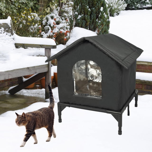 Casa para gatos al libre, refugio para gatitos, cálida, aislante, impermeable, tienda de campaña para gatos salvajes, refugio para el invierno, S Negro