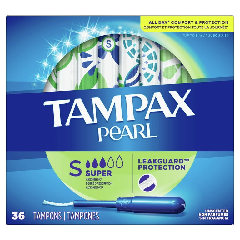 Tampax Pearl Tampons, Super/Super Plus/Ultra Absorbency With Leakguard  Braid, Triple Pack, Unscented, 34 Count