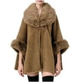 thumbnail image 2 of YYDGH Wrap Cape Women Faux Fur Collar Shawl Knit Poncho Cloak Cardigan Coat Evening Dress, 2 of 5