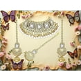 thumbnail image 3 of South Indian Polki Kundan Guttapusalu Choker Necklace Set with White Stones, Earrings & Maangtikka for Women, 3 of 7