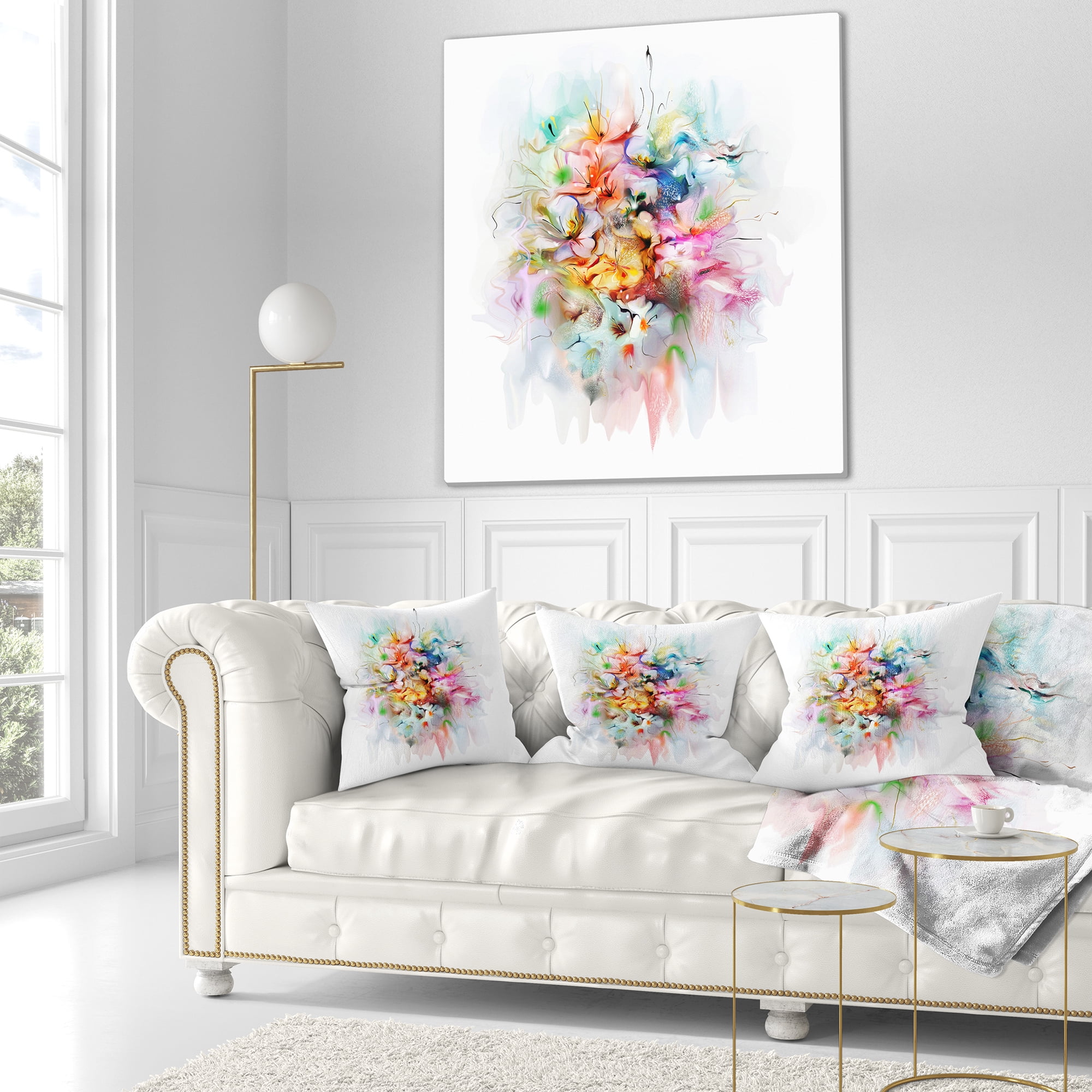 Designart Bunch of Watercolor Flowers - Floral Throw Pillow - 16x16