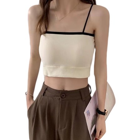 

Women Spaghetti Strap Crop Tube Top with Chest Pad Colorblock All-Match Slim Camisole Sport Basic Bottoming Sling Vest