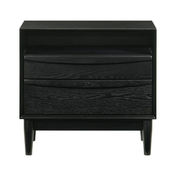 Artemio 2 Drawer Wood Nightstand with Shelf in Black Finish