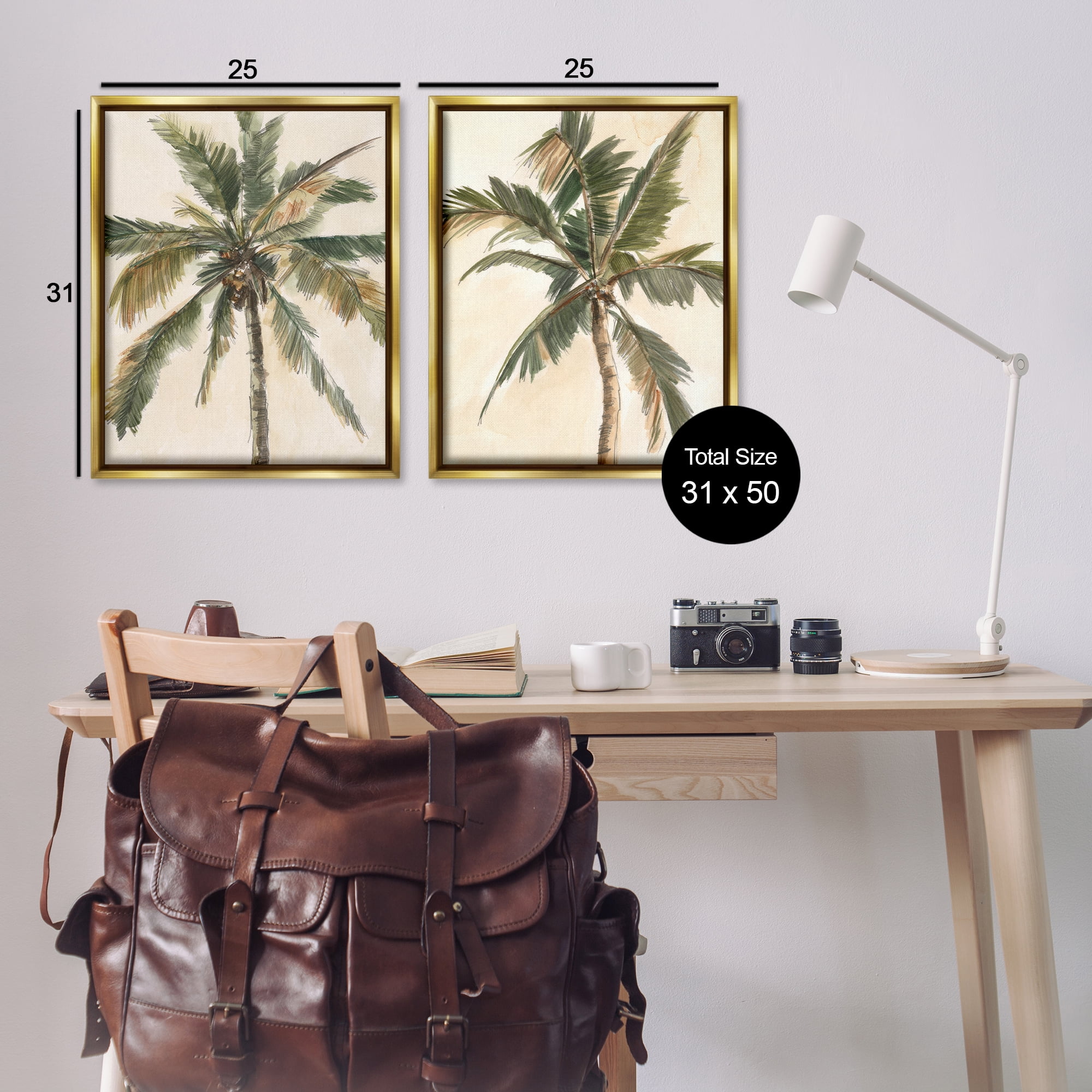 Stupell Industries Majestic Towering Palms Plants & Flowers Painting Gold Floater Framed Canvas Art Print Wall Art, 31 x 25, Set of 2