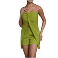 thumbnail image 3 of Oplxuo Women's Sexy 2 Piece Outfits 2025 Summer Split Front Strapless Bandeau Tube Top Matching Shorts Clubwear Sets, 3 of 7
