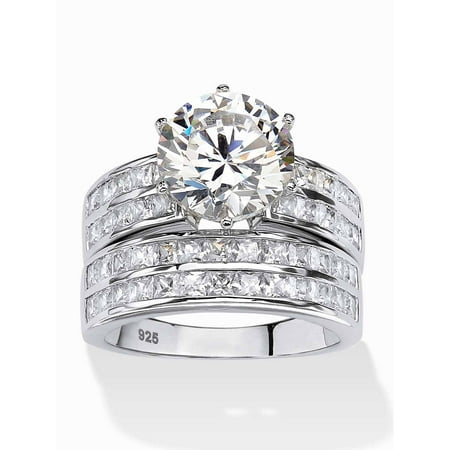 PalmBeach Jewelry 5.84 TCW Round Cubic Zirconia Multi-Row 2-Piece Channel-Set Bridal Ring Set in 18k Gold-Plated or Platinum-Plated Sterling Silver