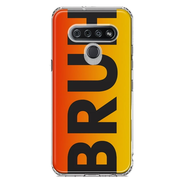MUNDAZE LG K51 Shockproof Clear Hybrid Protective Phone Case Orange Red Clear Funny Text Quote Bruh Cover