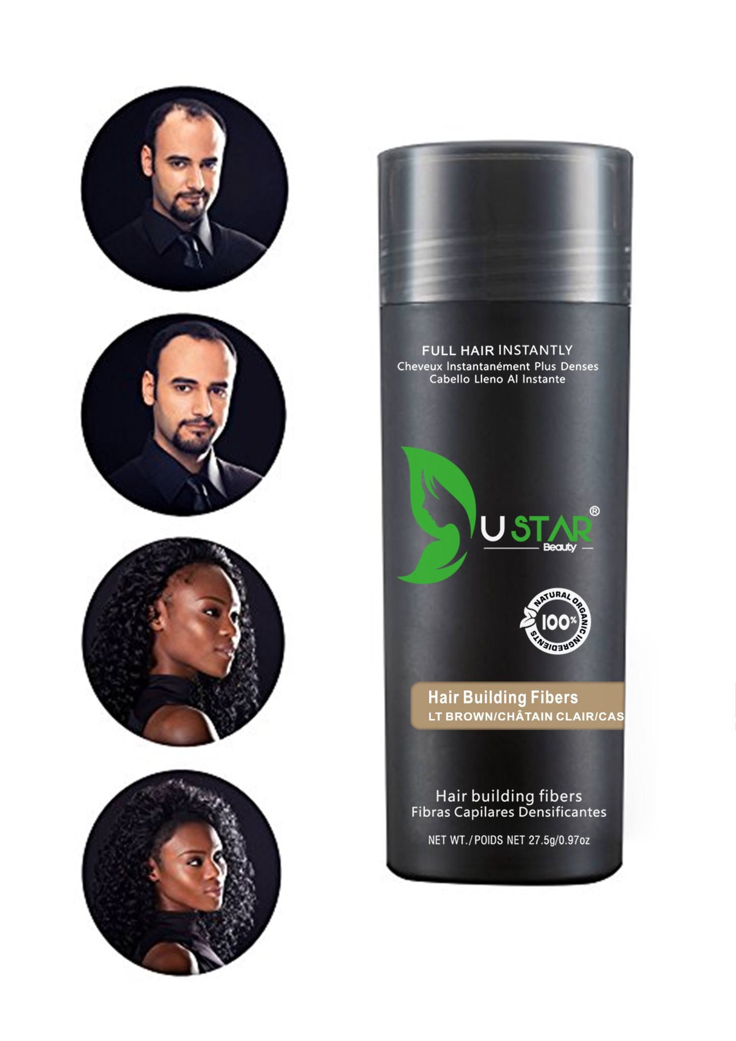 USTAR Hair Building Fibers Light Brown .97oz