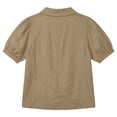 thumbnail image 5 of Comfortable Linen Shirt for Women Peter Pan Collar Short Bubble Sleeve Button Down Textured Casual Brown L, 5 of 8