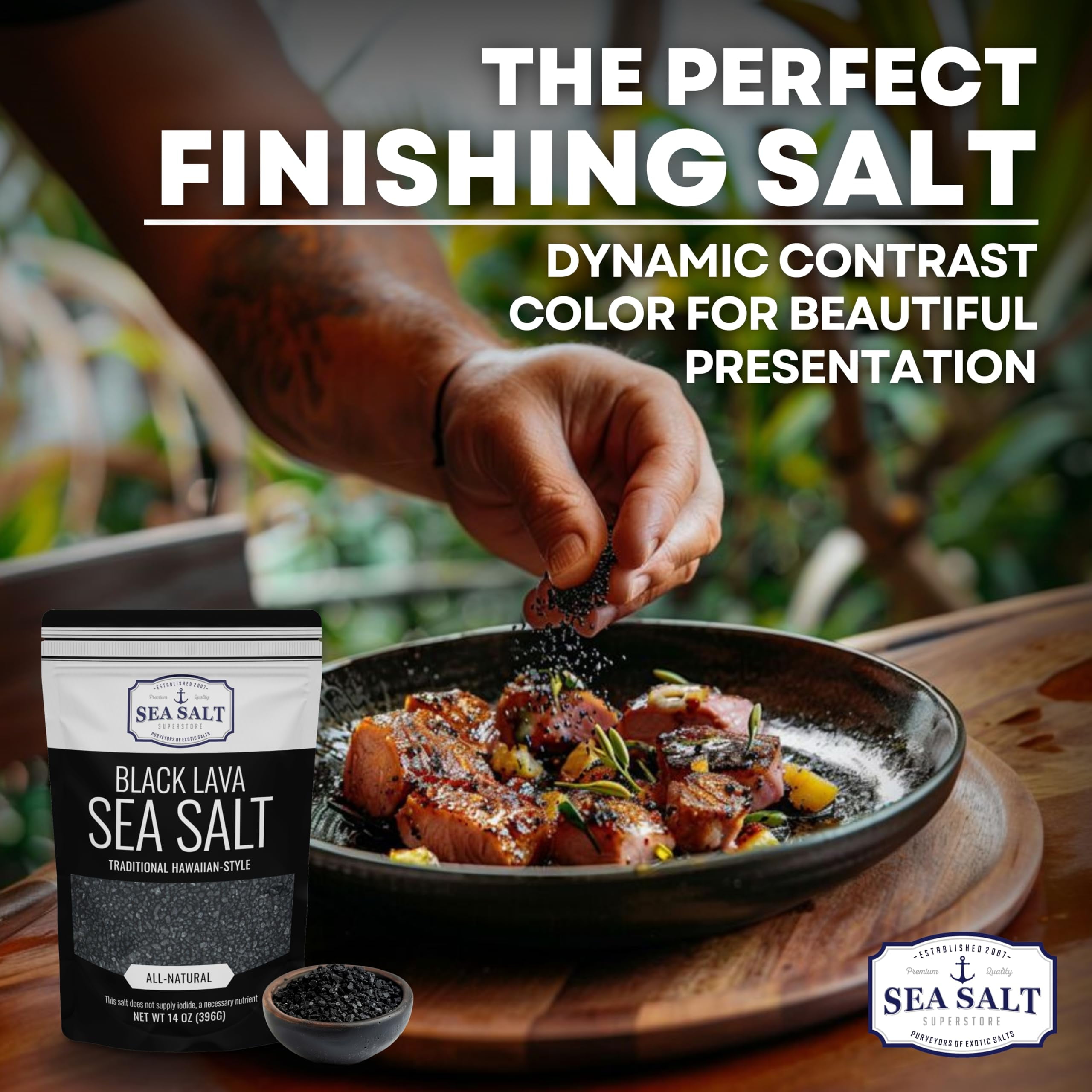Hawaiian-Style Black Lava Sea Salt for Cooking & Finishing, Black Sea Salt with Activated Charcoal, 5 LB Pouch