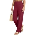 thumbnail image 6 of Favoffer Women's Linen Long Pants Solid Color Side Pocket Loose Straight Leg Casual Trousers Breathable Lightweight Summer Bottom for Travel Street Leisure, 6 of 8