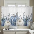 thumbnail image 4 of Fall Pumpkin Semi Sheer Curtains 54 Inch Length 2 Panels Set, Thanksgiving Blue White Eucalyptus Leaves Sheer Kitchen Curtain Privacy Voile Window Curtain for Living Room Bedroom Rod Pocket Drapes, 4 of 7