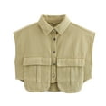 thumbnail image 1 of Womens Solid Color Large Pocket Sleeveless Hooded Denim Jacket/Jacket, 1 of 8
