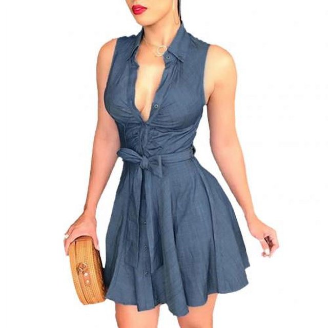 Vestido negro de lunares para mujer, minivestido Vintage holgado sin mangas para fiesta, Sexy, con cuello en V, 2020