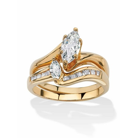 PalmBeach Jewelry Marquise-Cut Cubic Zirconia 2-Piece Bridal Ring Set 1.38 TCW in Gold-Plated