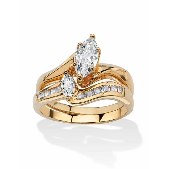 PalmBeach Jewelry Marquise-Cut Cubic Zirconia 2-Piece Bridal Ring Set 1.38 TCW in Gold-Plated