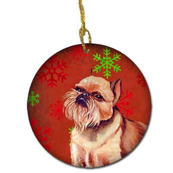 Brussels Griffon Red Snowflake Holiday Christmas Ceramic Ornament