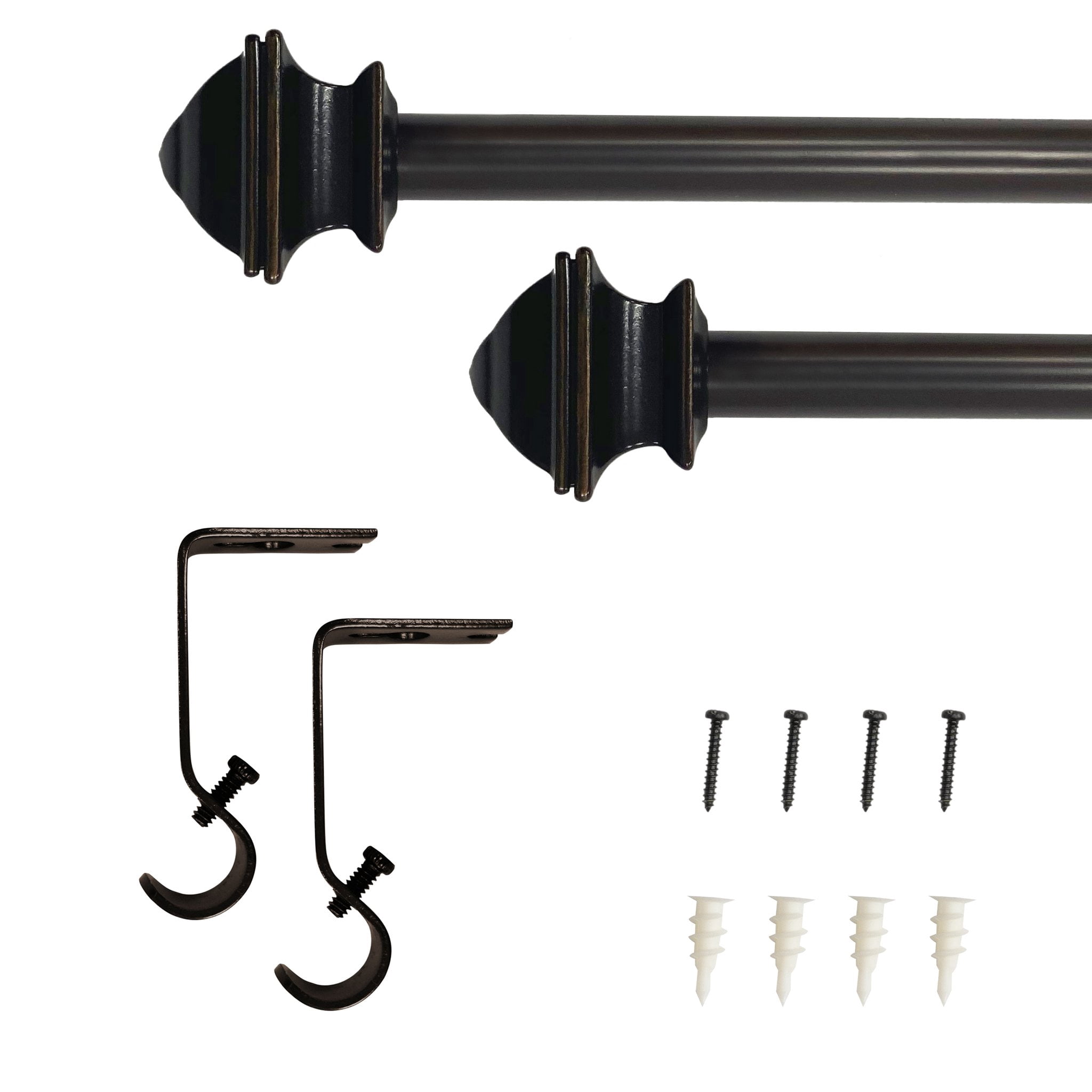 Lumi 5/8" Single Drapery Curtain Rod Set with Faceted Square Finials, Oil Rubbed Bronze, 28"-48"