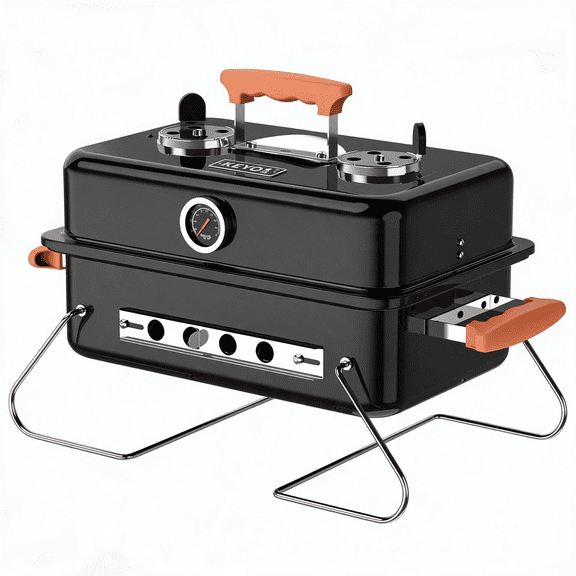 KEYO Tabletop Charcoal Grill with Thermometer & Chimney, Portable BBQ for Outdoor Camping,Black