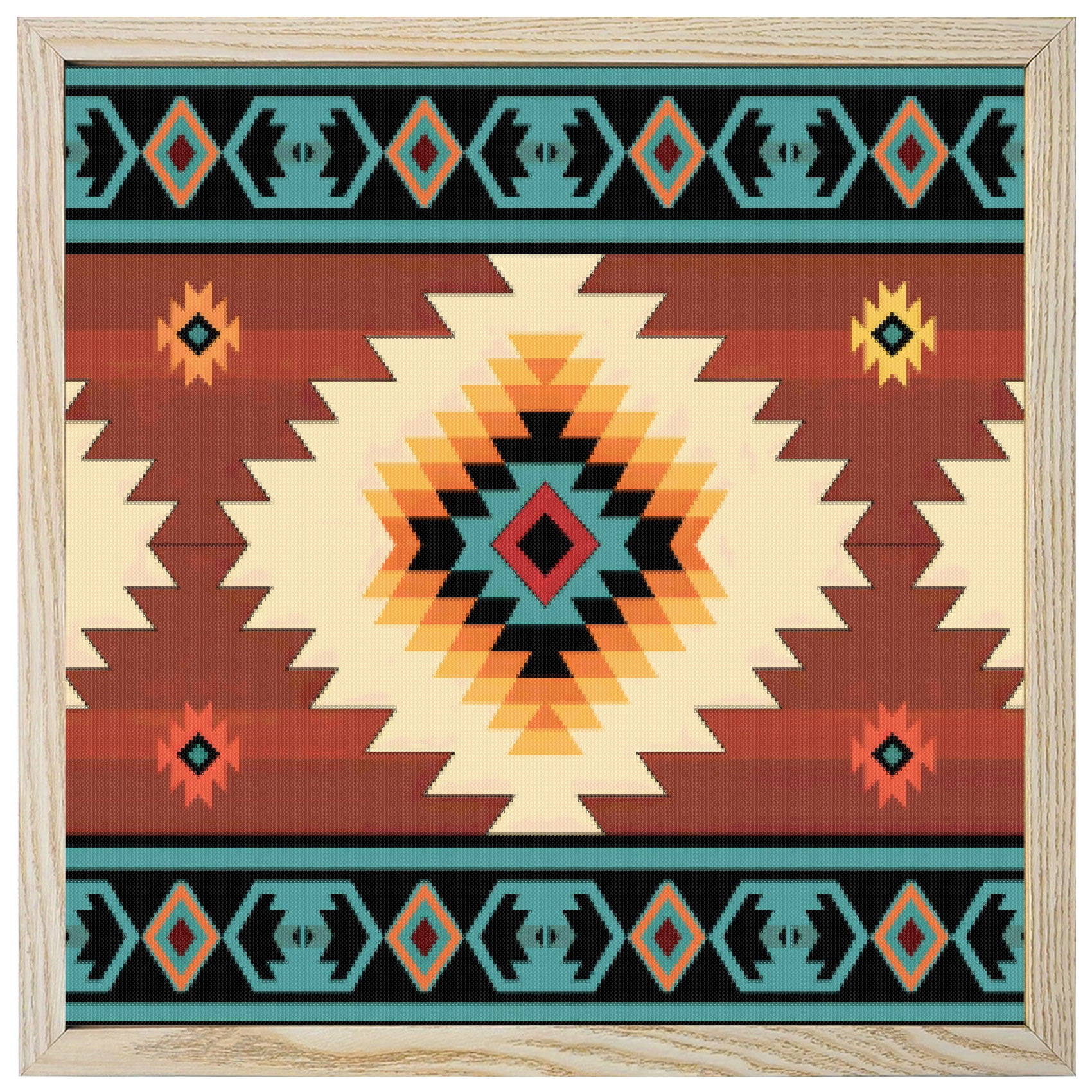 Diamond Painting Kits Teal Red Tribal Geometric 5D Diamond Painting Dots Gem Craft Framed Canvas Vintage Boho Native Abstract Full Drill Diamond Art Paintings for Living Room Wall Decor 12x12 Inch