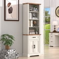 thumbnail image 2 of HARIPUL 72" Tall Bookcase Floor Standing with Drawer and Door, 6 Tier Wooden Storage Bookshelf for Living Room Home Office, Antique White, 2 of 7
