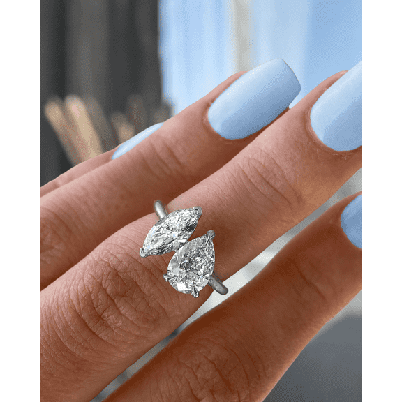ESTE ORIGIN 3.00 Ct Lab-Grown Diamond Toi et Moi Pear & Marquise Ring in 10K White Gold for Women's