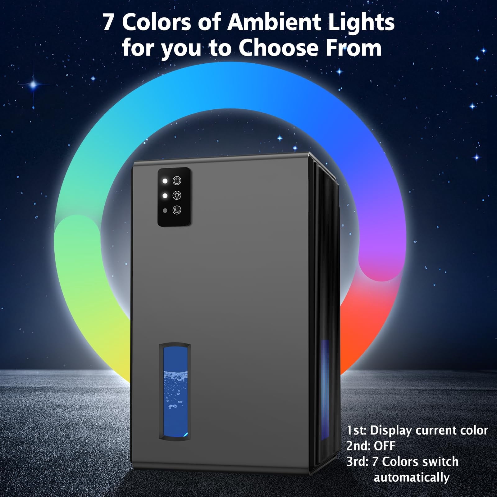 Dehumidifier for Home, 95 OZ Water Tank, (1000 sq.ft) Dehumidifiers for Bathroom Bedroom Basement with Auto Shut Off,7 Colors LED Light (Gray)