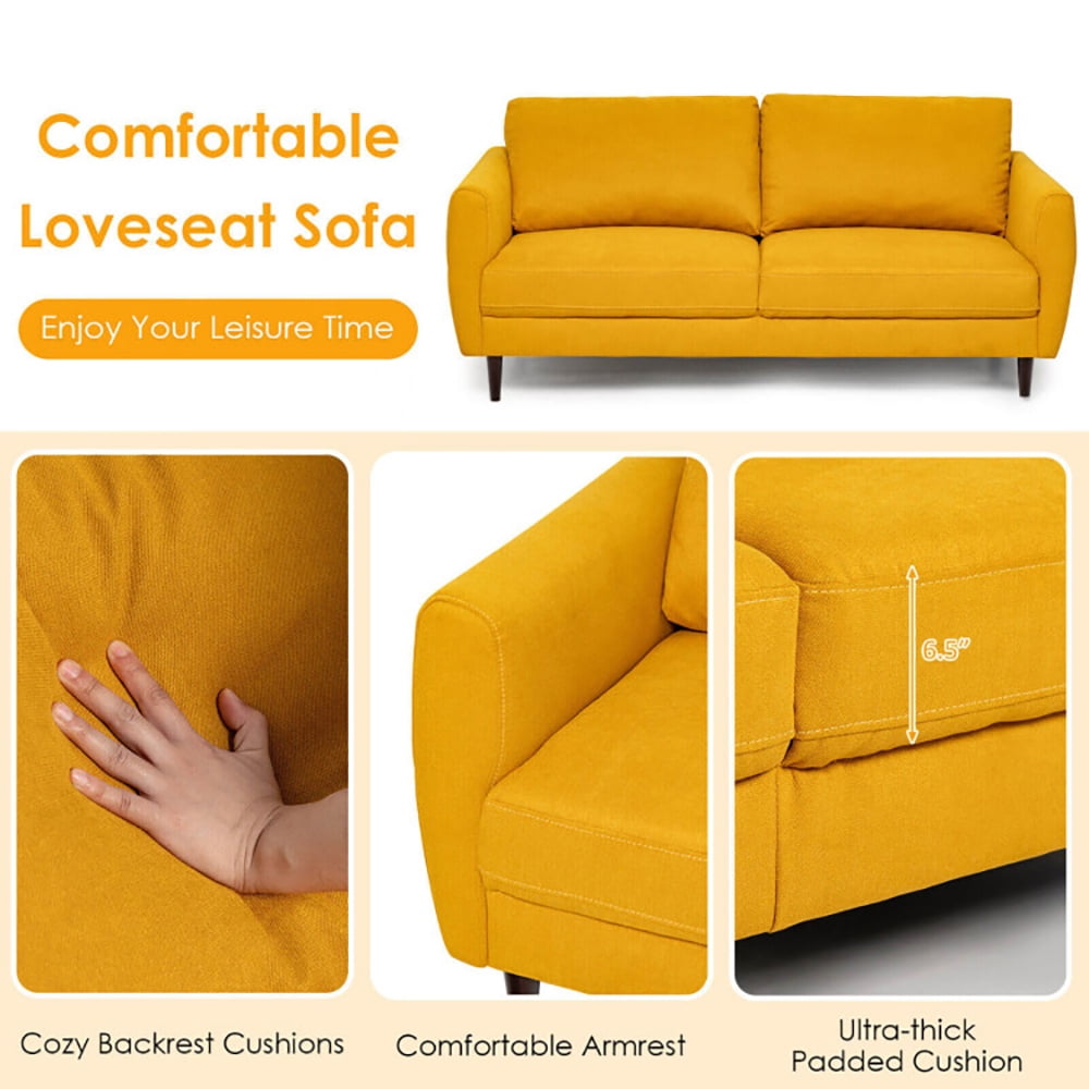 Finihen Loveseat Sofa, Modern Loveseat Sofa Couch, 72 Inch Small Fabric Loveseat Sofa Couch with Wood Legs, for Living Room, Bedroom, Yellow Finihen Loveseat Sofa, Modern Loveseat Sofa Couch, 72 Inch Small Fabric Loveseat Sofa Couch with Wood Legs, for Living Room, Bedroom, Yellow