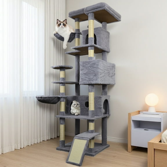 84 in dark gray cat tree tower with large condo sisal scratching post big hammock and top platform