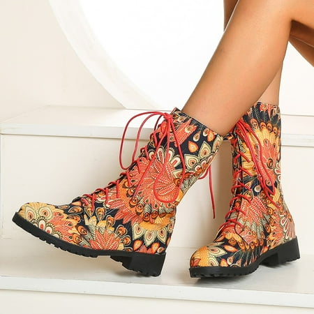 

UTTOASFAY Clearance Shoes Women Boots Color Boots Plus Size Feather European and American Style Medium Tube Boots Rollbacks