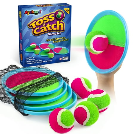 Ayeboovi Toss and Catch Game with 4 Paddles and 4 Balls Outdoor Games for Kids Yard Games Beach Toys Outside Games for 3 4 5 6 7 8 9 10 Year Old Boys Girls (Upgraded)