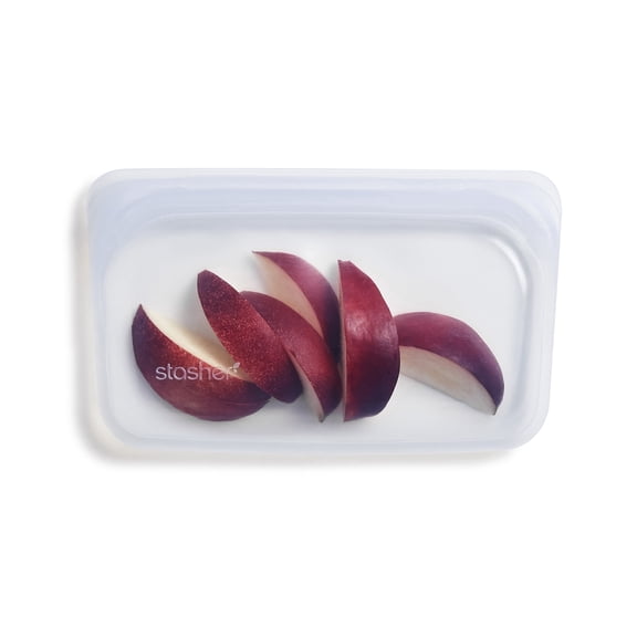 Stasher Premium Food-Grade Silicone Reusable Food Storage Container, Holds 12 oz, Leak Free Pinch Loc Seal, Clear, 1 Snack Bag