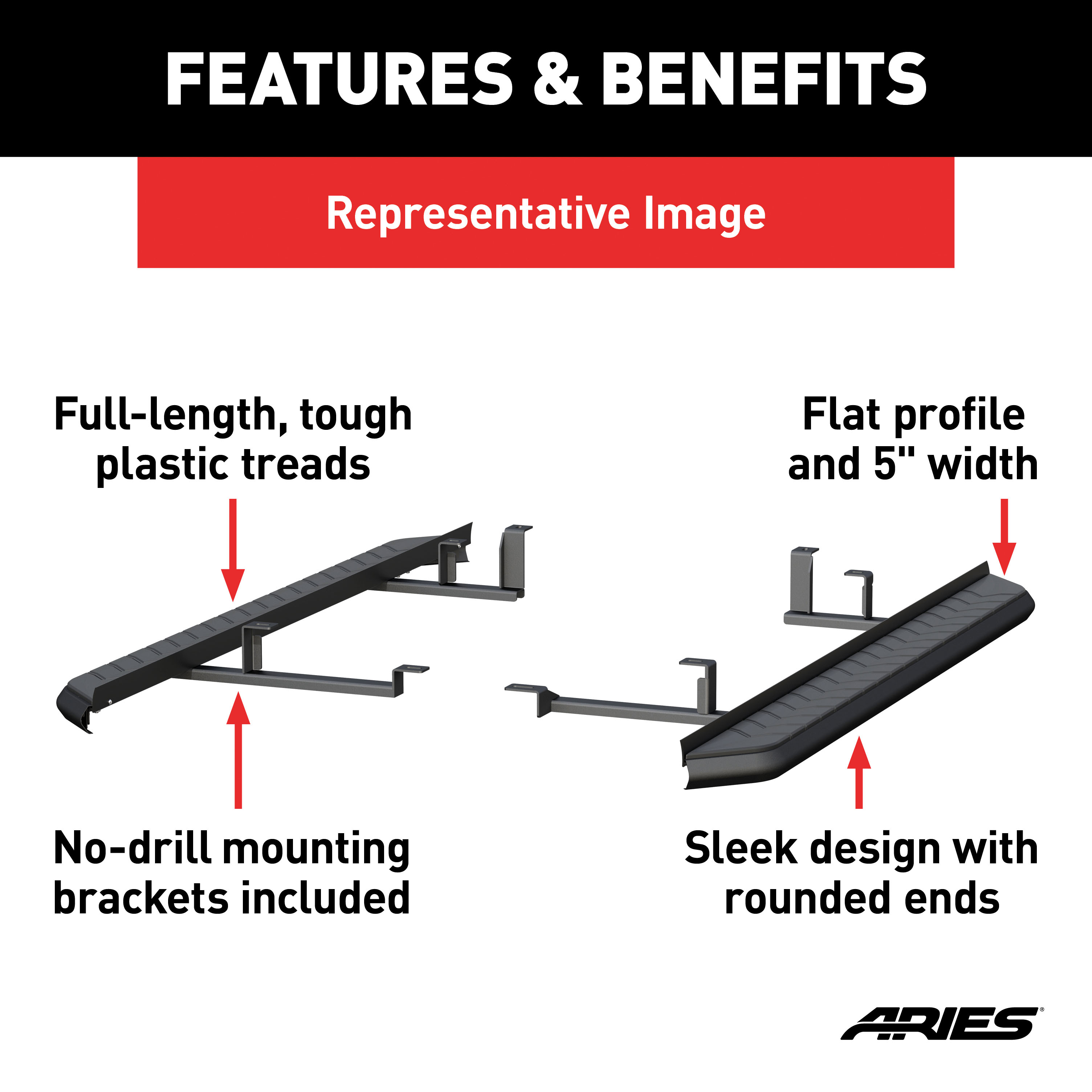 ARIES 2061027 AeroTread 5 x 67-Inch Black Stainless SUV Running Boards, Select Toyota 4Runner Fits select: 2019 TOYOTA 4RUNNER SR5/LIMITED/LIMITED NIGHT SHADE - image 2 of 6