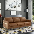 thumbnail image 2 of LeisureMod Lincoln 83" Modern Leather Upholstered Sofa With Gold Steel Frame in Cognac Tan, 2 of 7