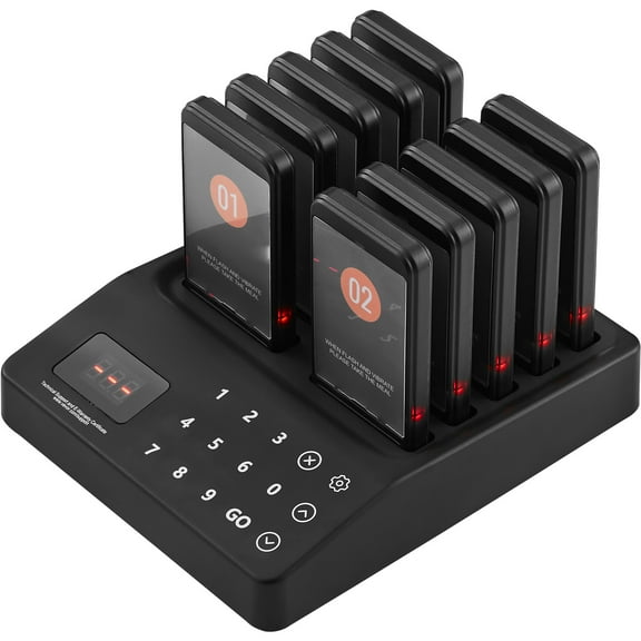 KFFKFF Wireless Paging System for Restaurants, 400m Long-Range Queue Management with Vibrating and Flashing Alerts, Includes 10 Pagers for Food Trucks, Churches, Nurseries, and Hospitals