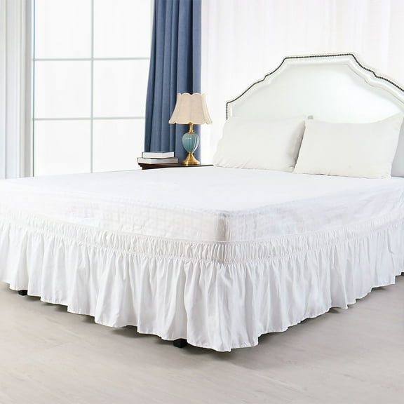PiccoCasa 15" Drop Bed Skirt Dust Ruffle Wrap, Full White