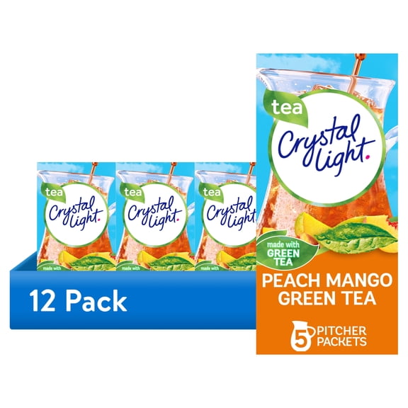 (12 pack) Crystal Light Peach Mango Green Tea Sugar Free Drink Mix, 5 Ct Pitcher Packets